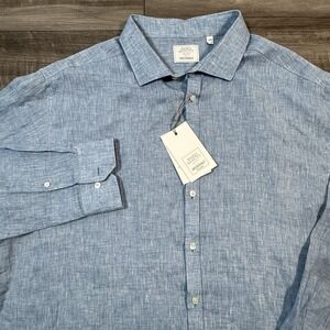 Murano Big &‎ Tall Baird McNutt Long Sleeve Solid Linen Woven Shirt Blue 3XB NEW